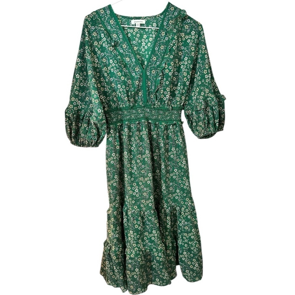 Max Studio Green Floral Bohemian Prairie Dress Size Small - Picture 4 of 7
